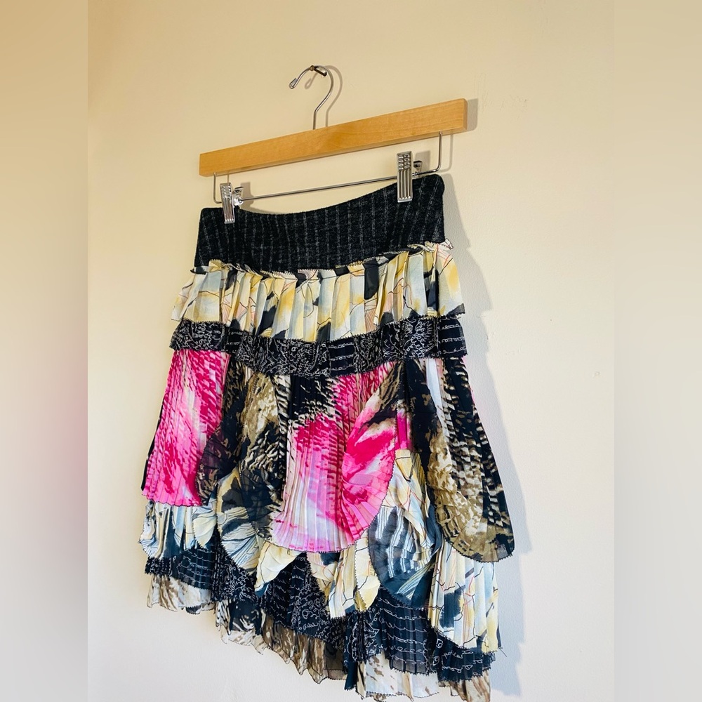 Diane Von Furstenberg Pink, Black and Cream Tiered A-Line Skirt - Picture 2 of 8